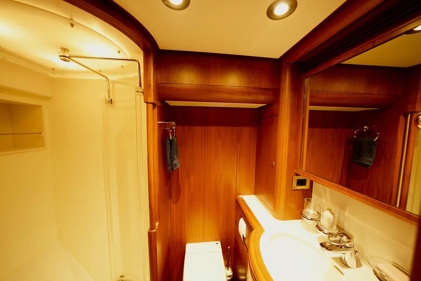 a bathroom with a sink and a mirror aboard JERSEY PEARL Yacht for Sale