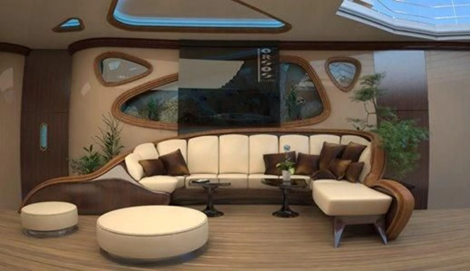 a living room with a large painting aboard 2020 ORION ORSOS ISLAND Yacht for Sale
