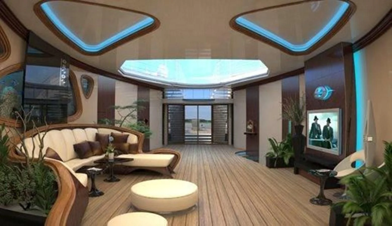 a living room with a large ceiling aboard 2020 ORION ORSOS ISLAND Yacht for Sale