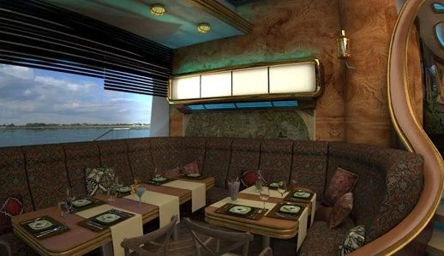 a room with a table and chairs aboard 2020 ORION ORSOS ISLAND Yacht for Sale