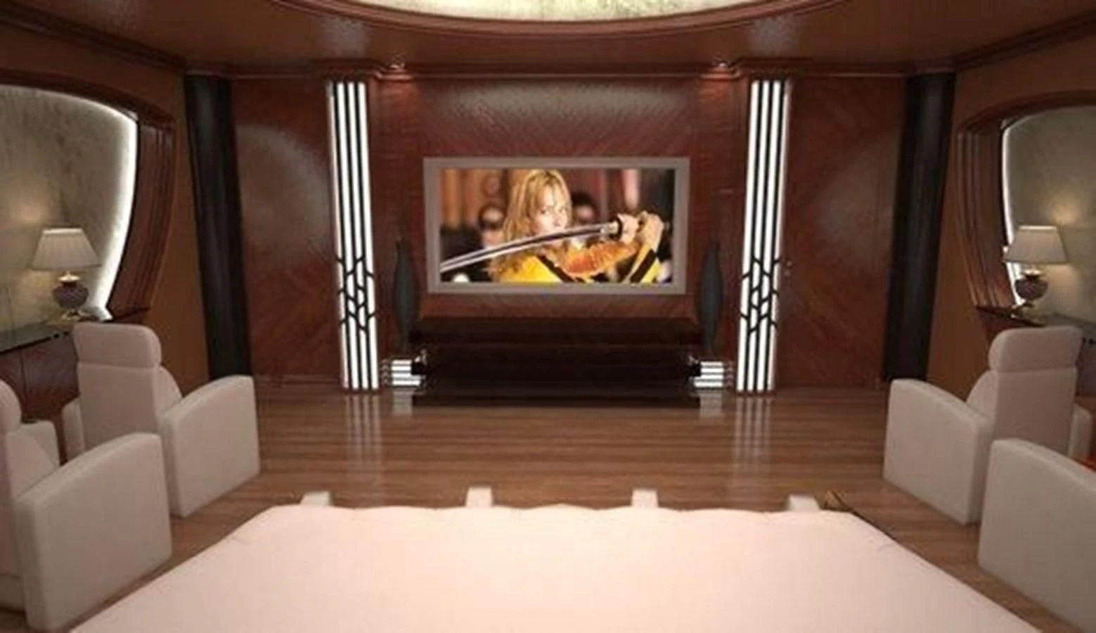 a fireplace in a room aboard 2020 ORION ORSOS ISLAND Yacht for Sale