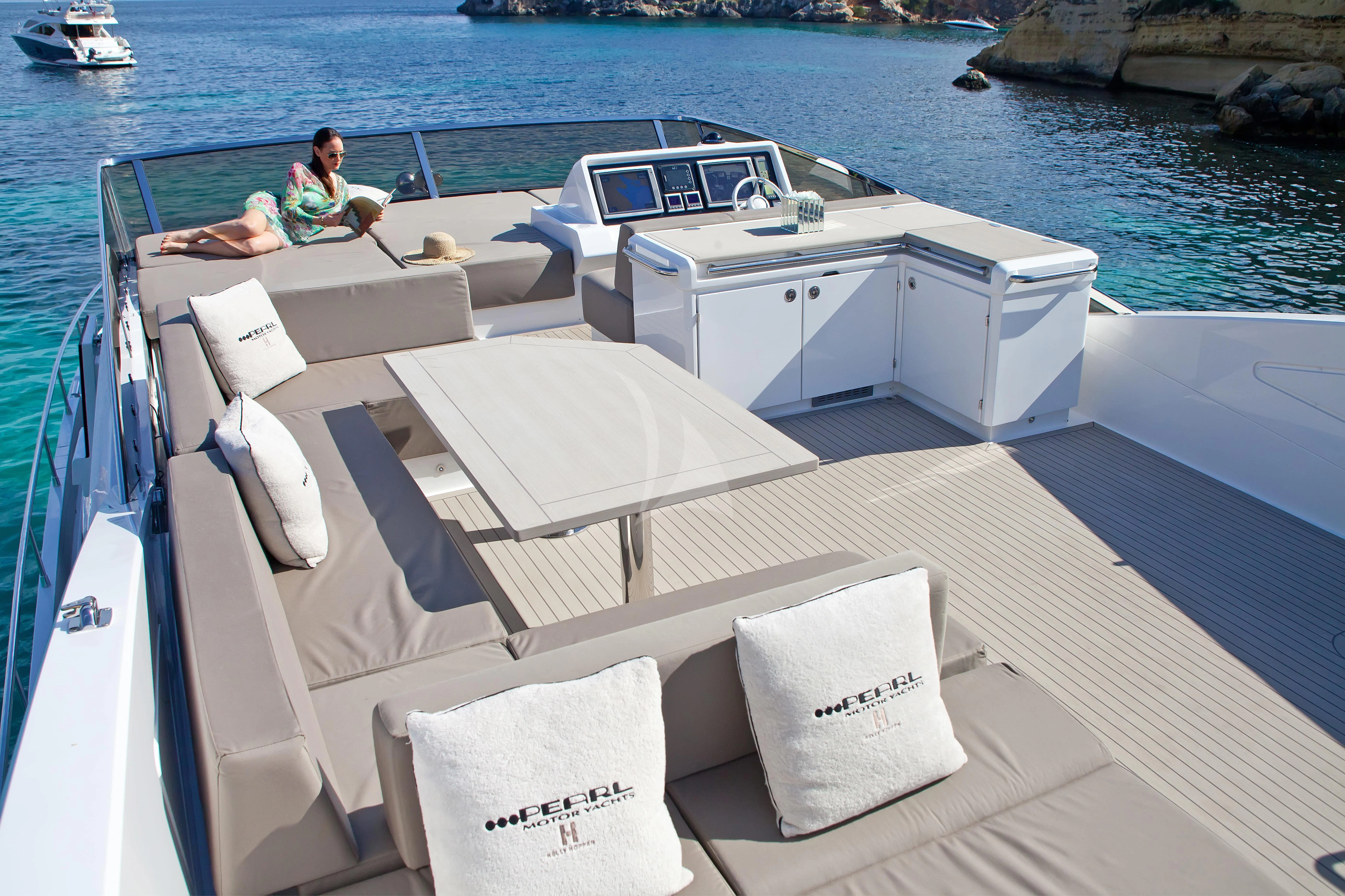 a couple of people on a boat aboard FINALLY Yacht for Charter
