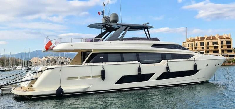 a white yacht in the water aboard WATERMACHINE Yacht for Sale