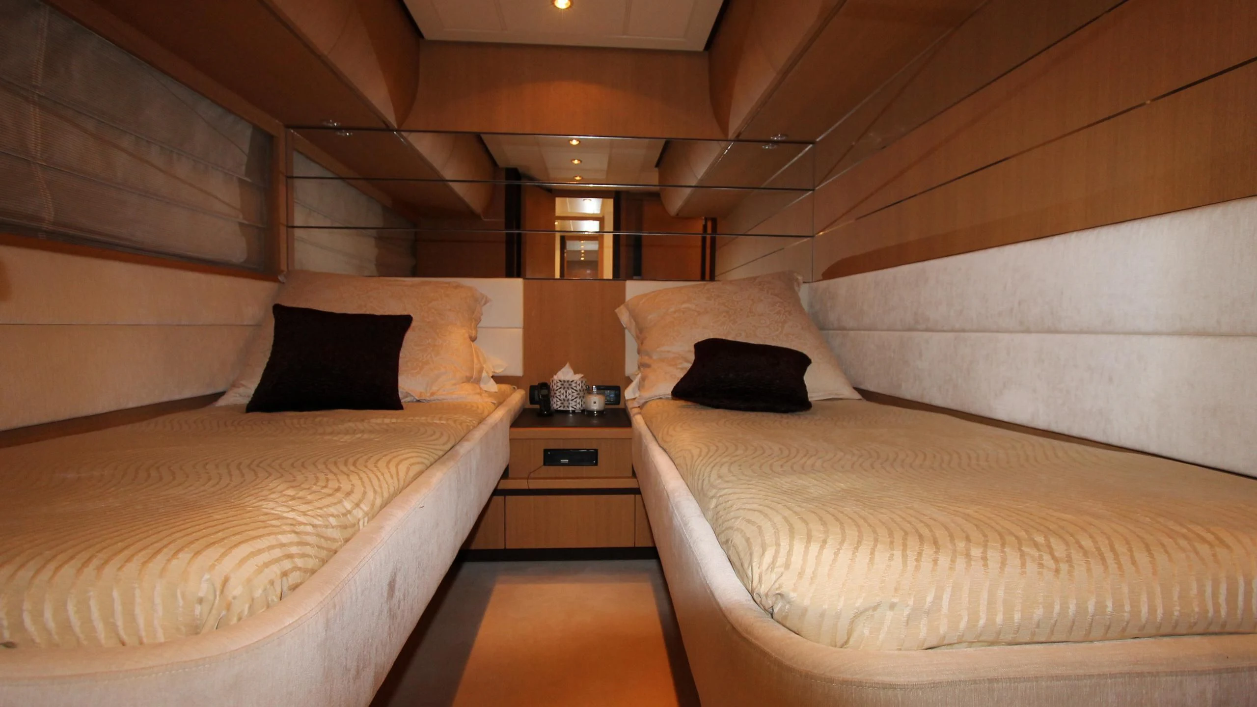 a room with two beds aboard A&O Yacht for Sale