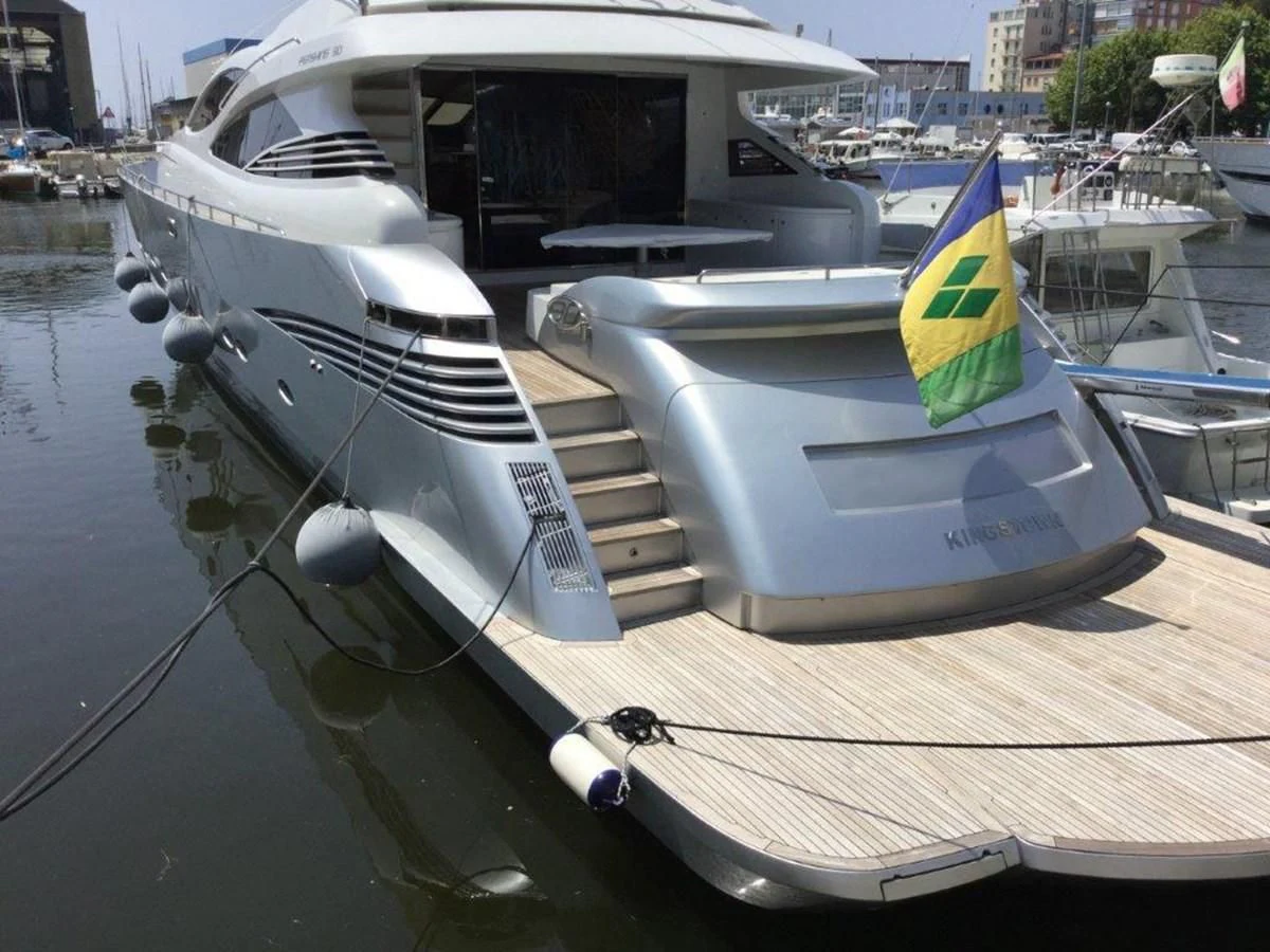 a boat docked at a pier aboard A&O Yacht for Sale