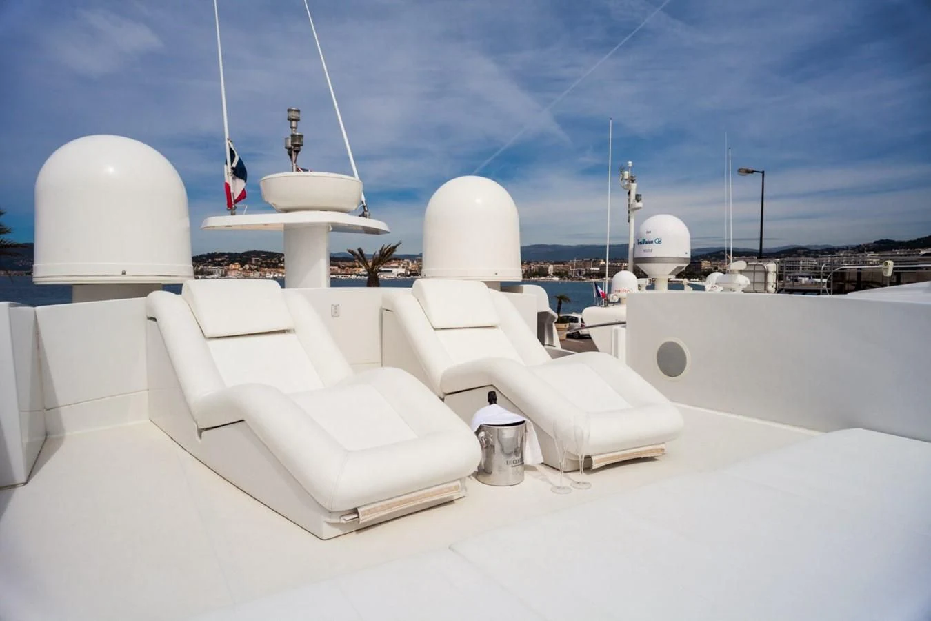 a white boat with white domes aboard A&O Yacht for Sale
