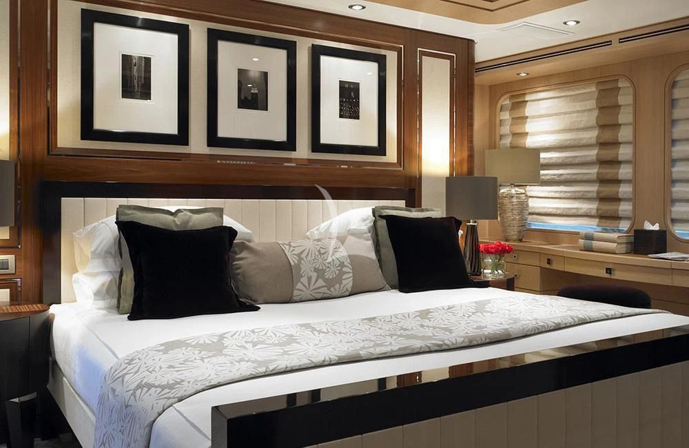 a bed with pillows aboard KATHLEEN ANNE Yacht for Sale