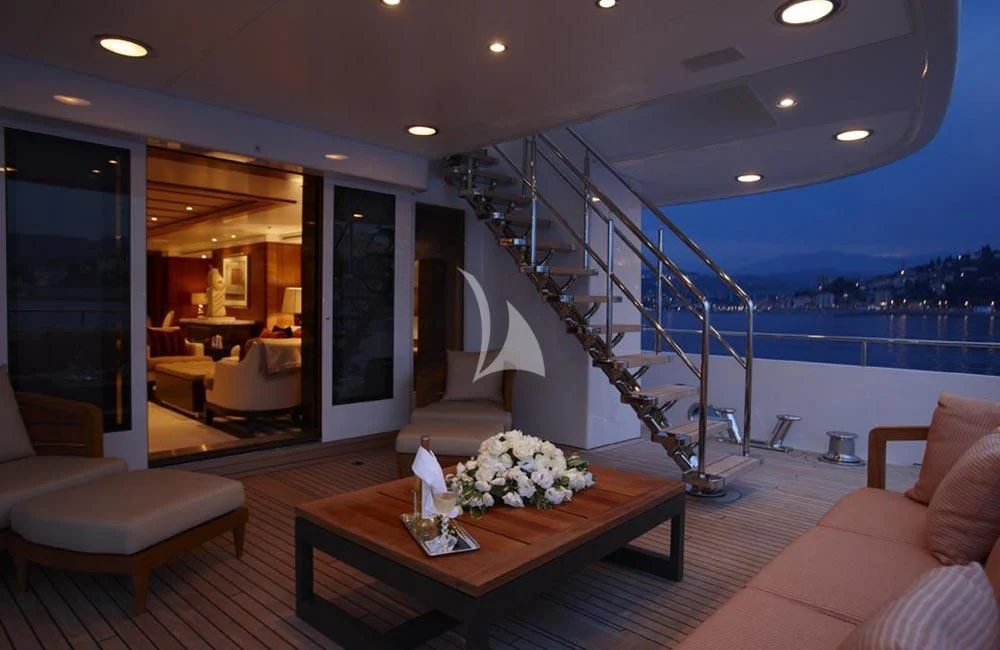 a staircase leading to a balcony aboard KATHLEEN ANNE Yacht for Sale