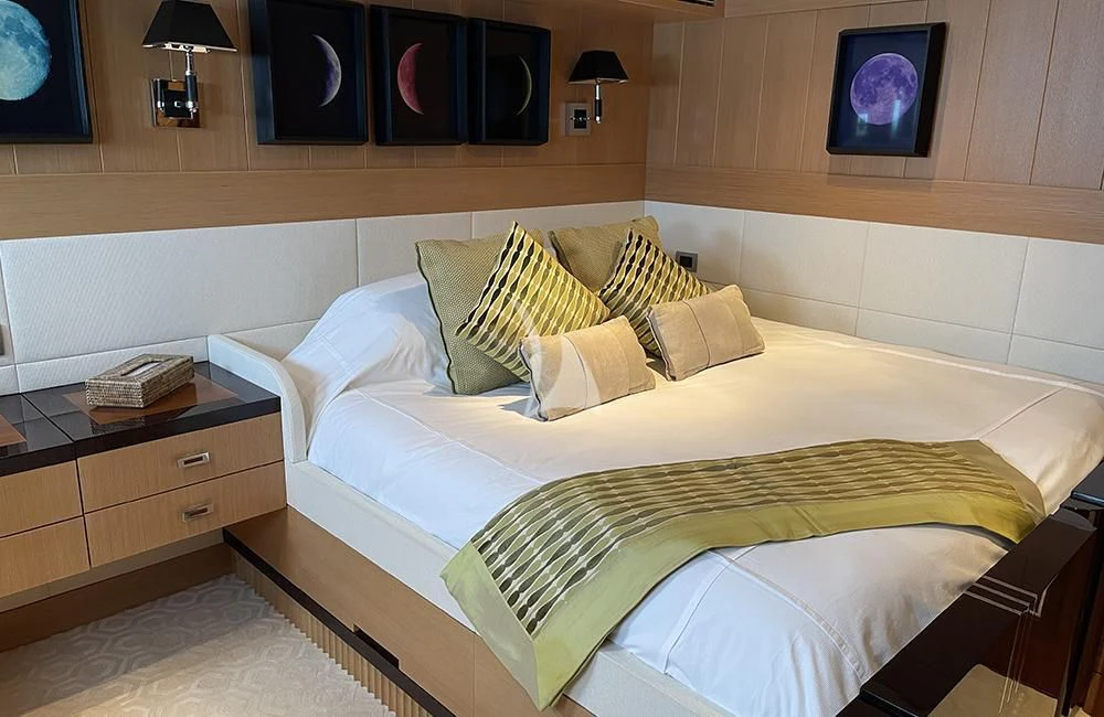 a bed with pillows aboard KATHLEEN ANNE Yacht for Sale