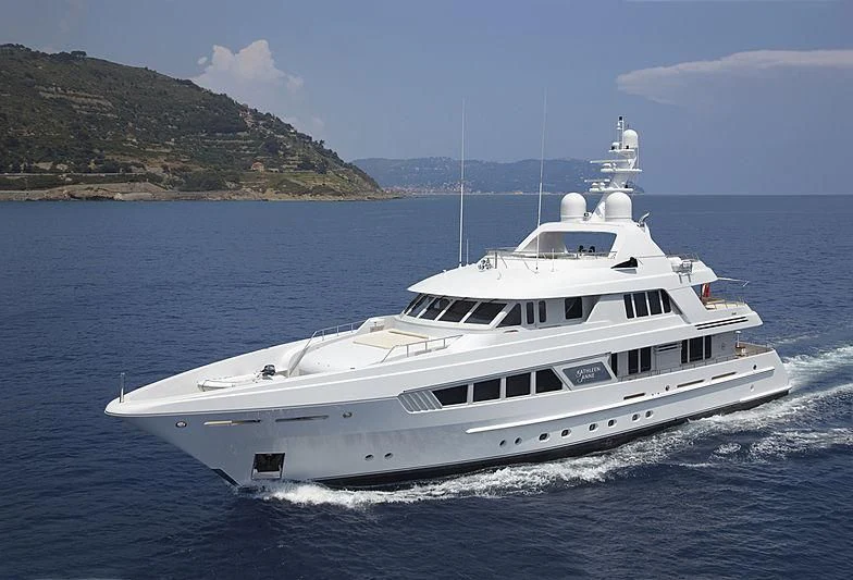 a white yacht on the water aboard KATHLEEN ANNE Yacht for Sale