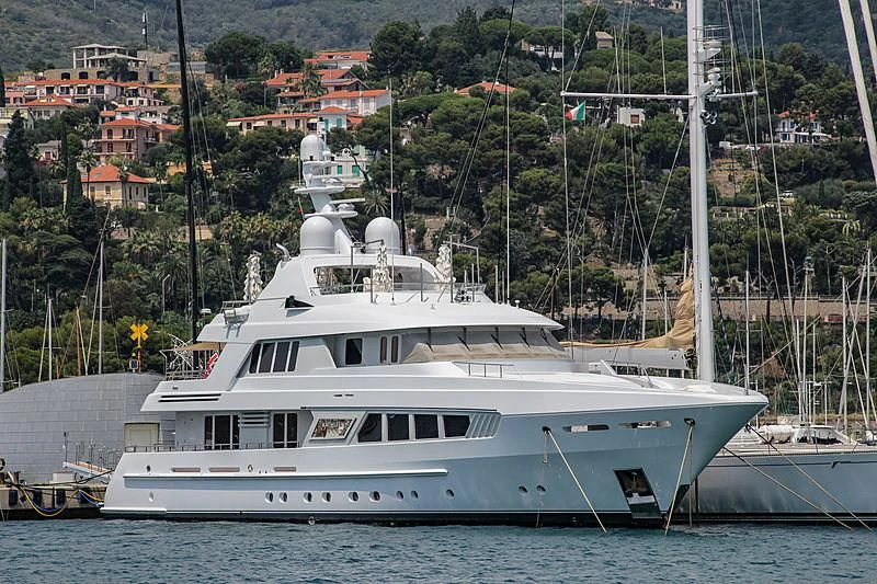 a large white boat in the water aboard KATHLEEN ANNE Yacht for Sale