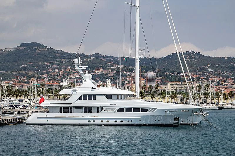 a white boat in the water aboard KATHLEEN ANNE Yacht for Sale