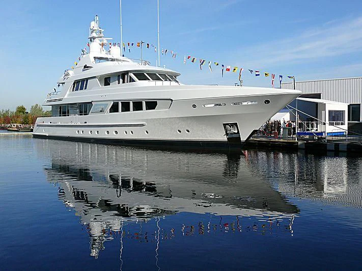 a boat docked at a pier aboard KATHLEEN ANNE Yacht for Sale