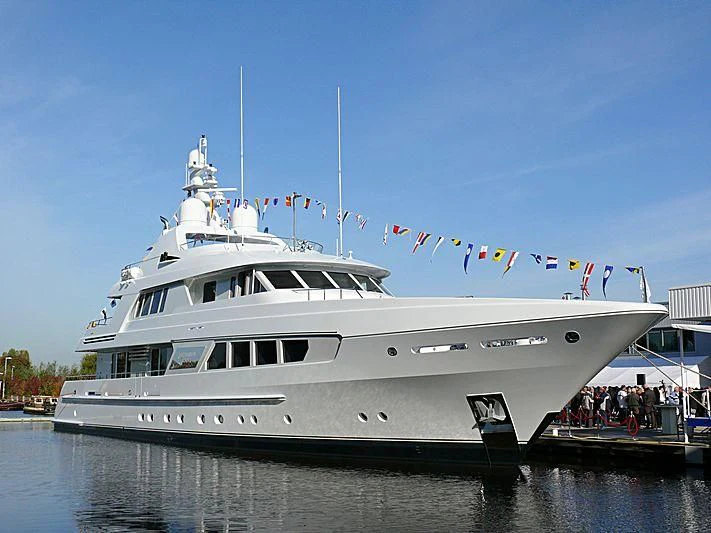 a large boat on the water aboard KATHLEEN ANNE Yacht for Sale