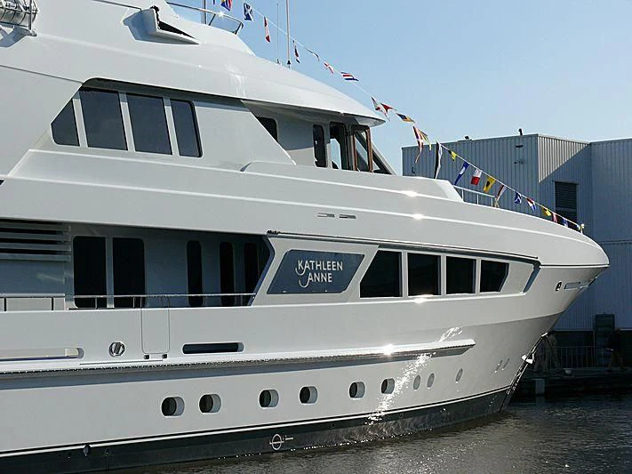 a boat docked at a pier aboard KATHLEEN ANNE Yacht for Sale