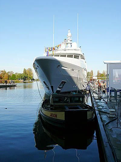 a boat docked at a pier aboard KATHLEEN ANNE Yacht for Sale