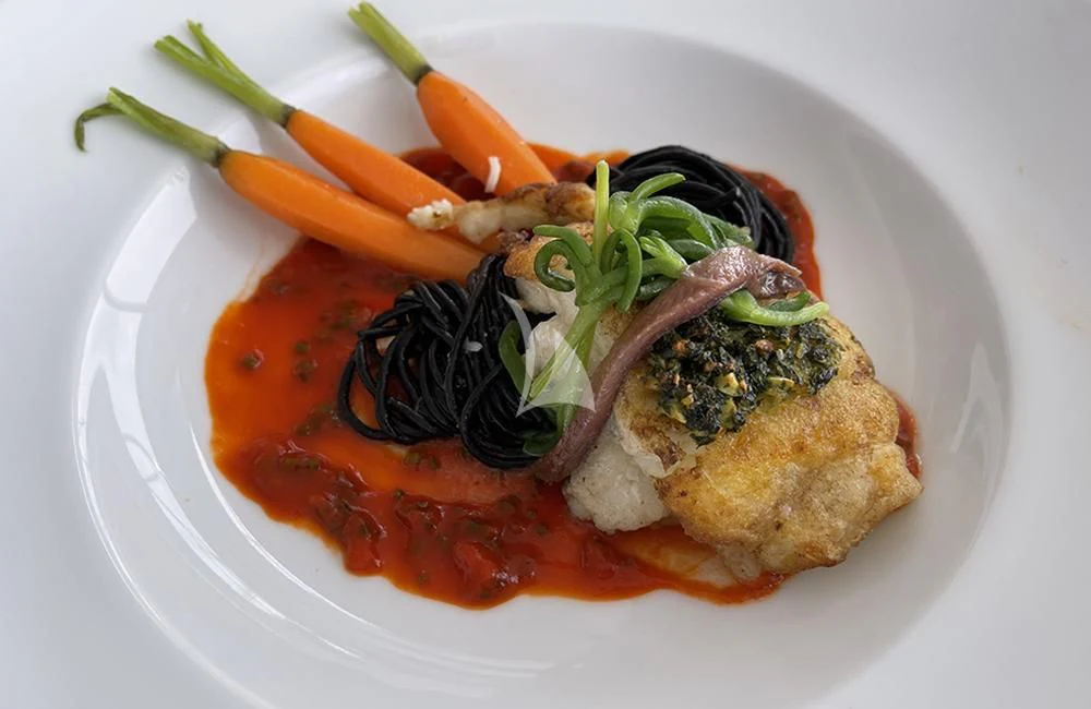 a plate of food aboard KATHLEEN ANNE Yacht for Sale