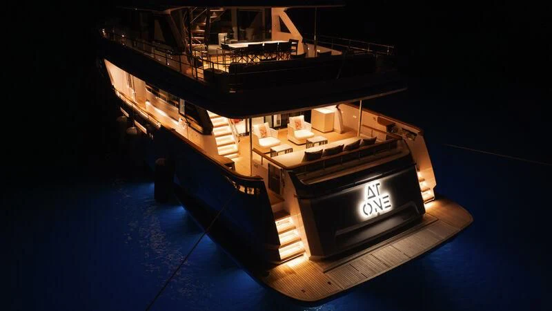 a model of a ship aboard AT ONE Yacht for Charter