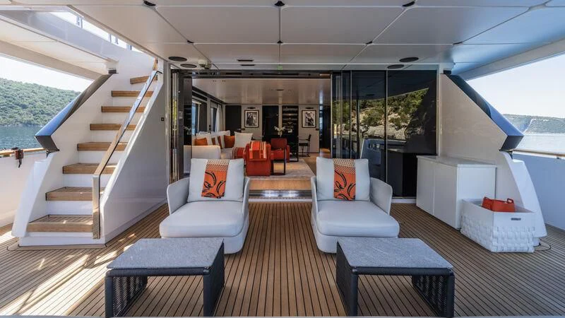 a modern looking living room aboard AT ONE Yacht for Charter