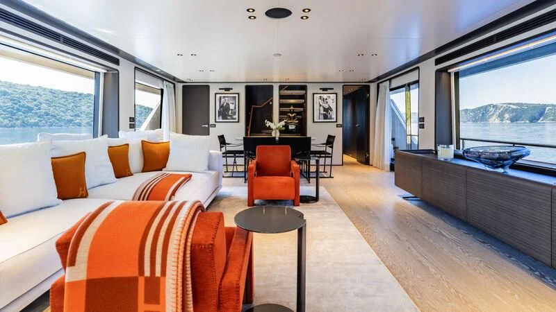 a large bedroom with a large bed aboard AT ONE Yacht for Charter