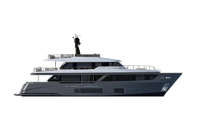 a large white and black boat aboard AT ONE Yacht for Charter