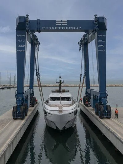 a boat docked at a pier aboard AT ONE Yacht for Charter
