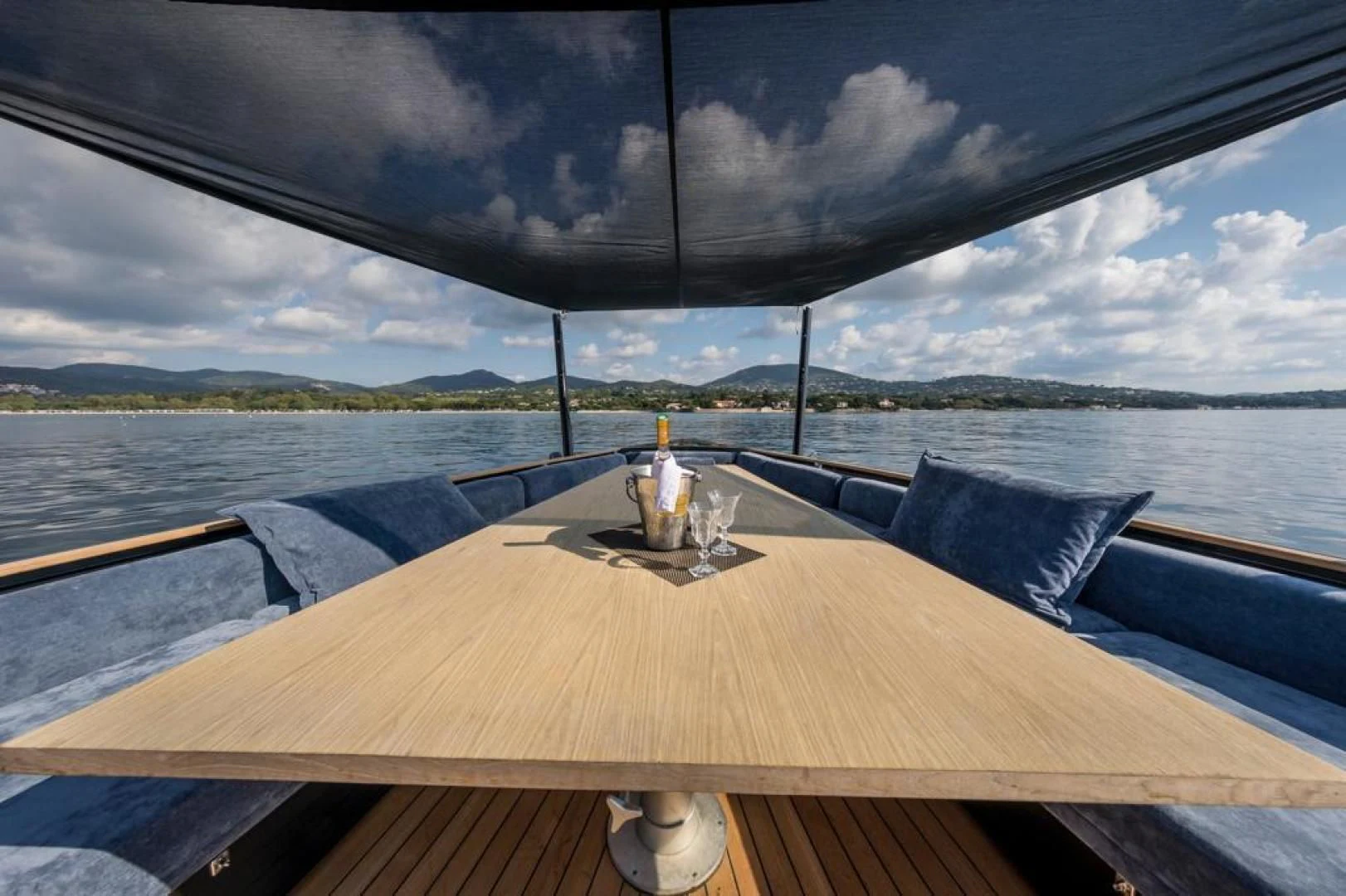 a table on a boat aboard ASH Yacht for Sale