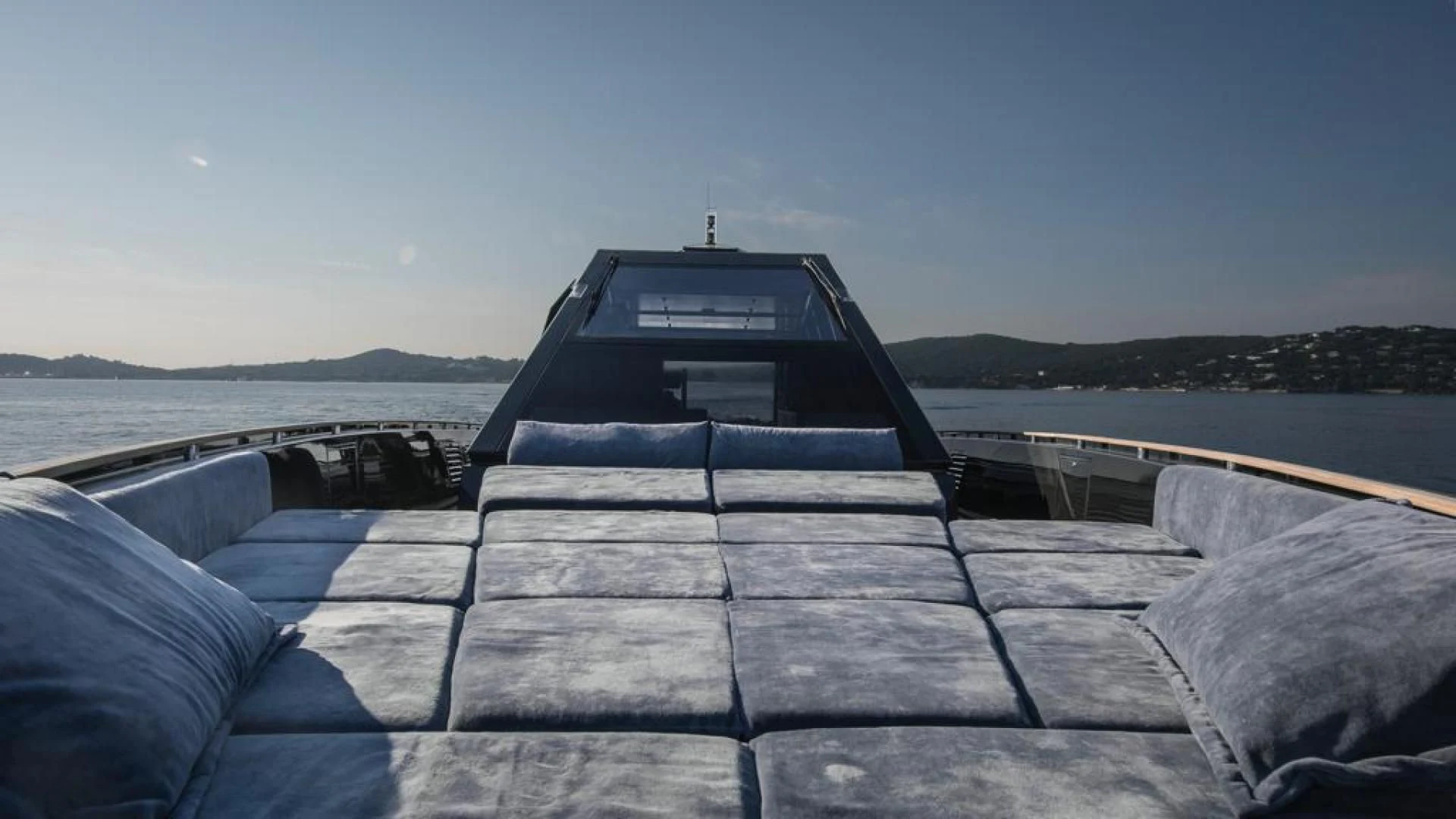 a roof with a building in the background aboard ASH Yacht for Sale