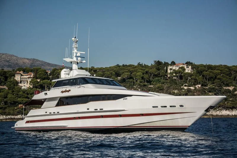 a white yacht on the water aboard RED SAPPHIRE I Yacht for Sale