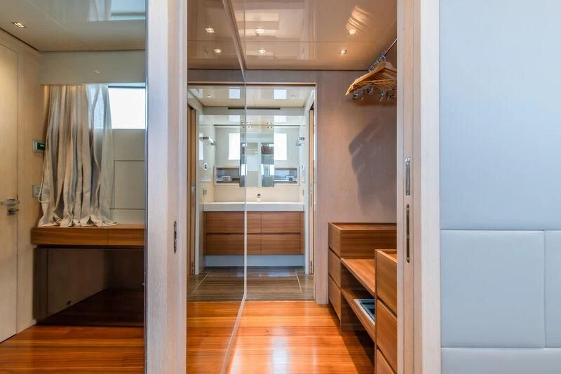 a room with a glass door aboard INDIGO Yacht for Sale