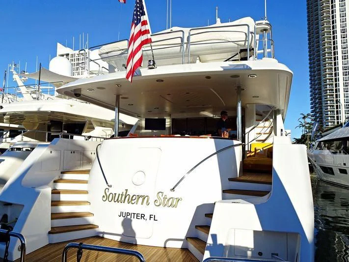 a boat with stairs on the deck aboard INDIGO Yacht for Sale