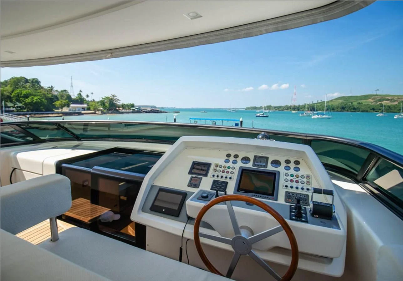 the inside of a car aboard INDIGO Yacht for Sale