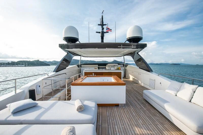 a boat on a deck aboard INDIGO Yacht for Sale