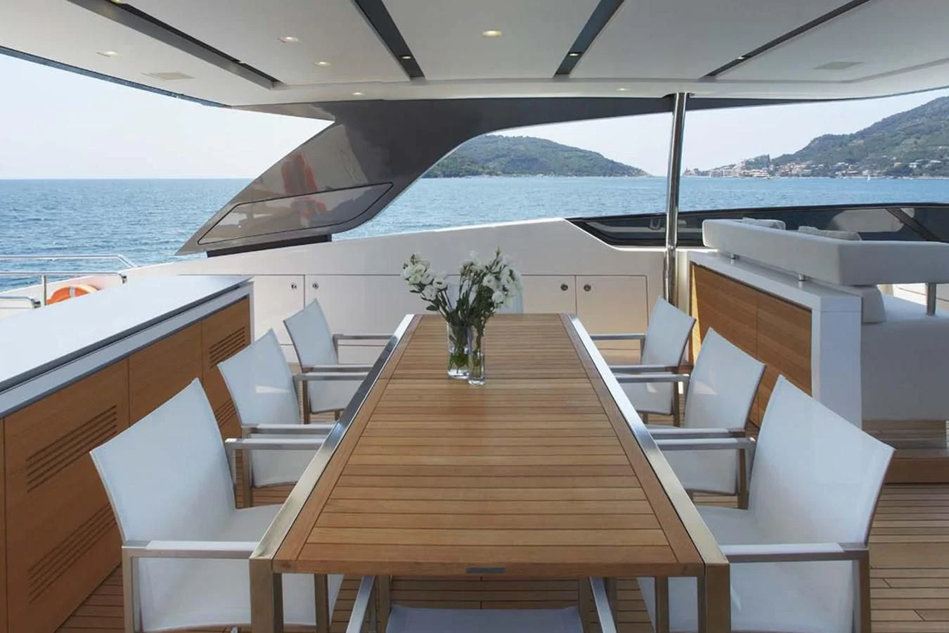 a table on a boat aboard INDIGO Yacht for Sale