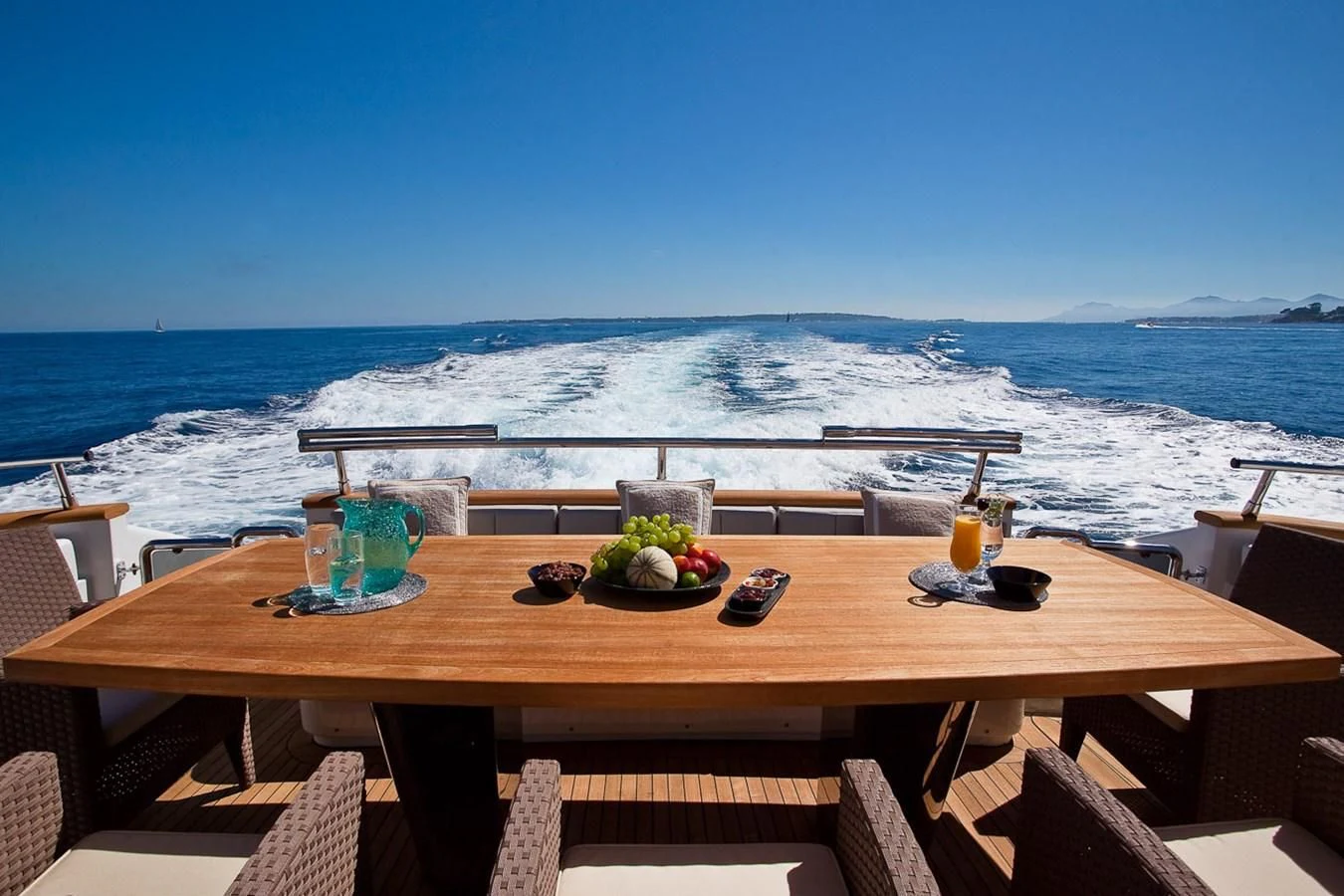 a table with food on it aboard DADDY'S DREAM 888 Yacht for Charter