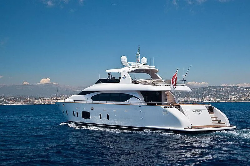 a white boat in the water aboard DADDY'S DREAM 888 Yacht for Charter