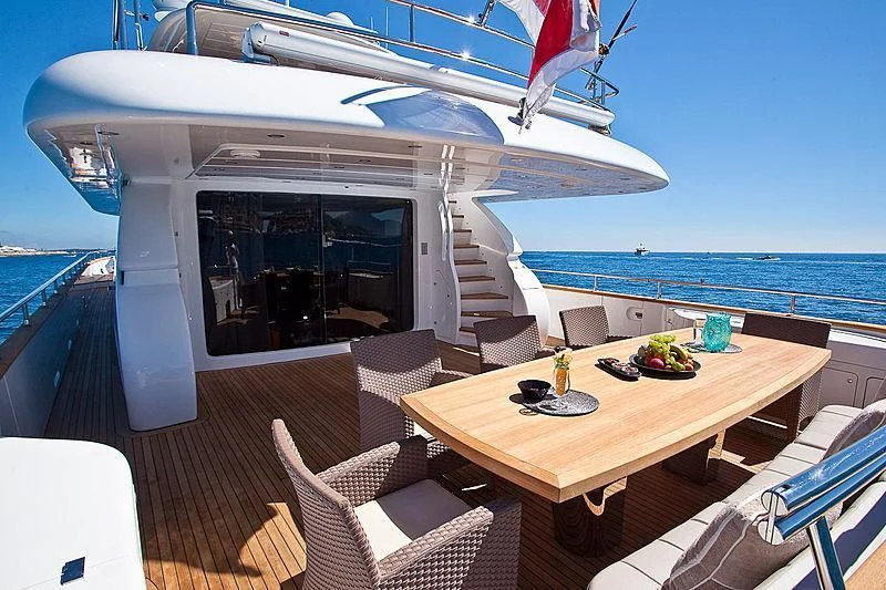 a table on a boat aboard DADDY'S DREAM 888 Yacht for Charter