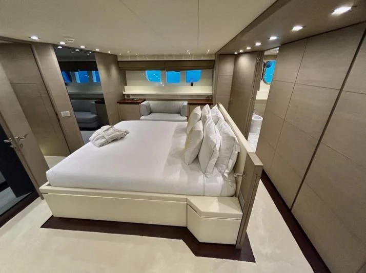 a bed in a room aboard DADDY'S DREAM 888 Yacht for Charter