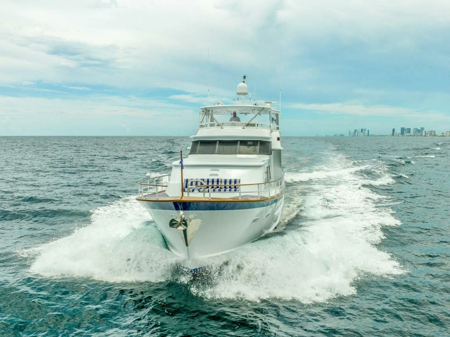 a large white boat on the water aboard MY WAY Yacht for Sale