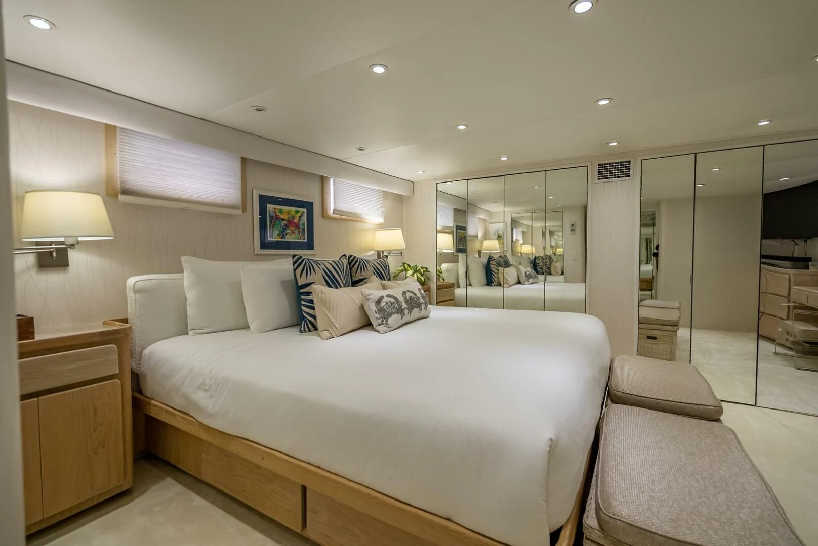a large bed in a hotel room aboard MY WAY Yacht for Sale