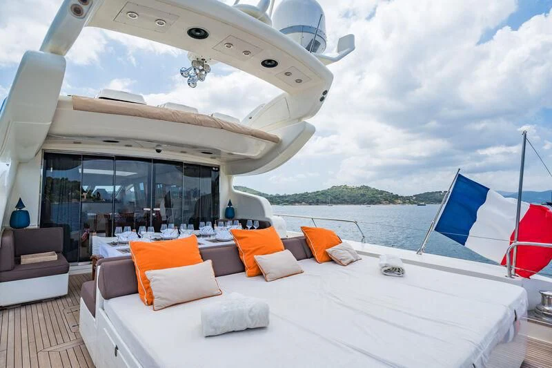 a bed on a boat aboard ECLAT Yacht for Sale