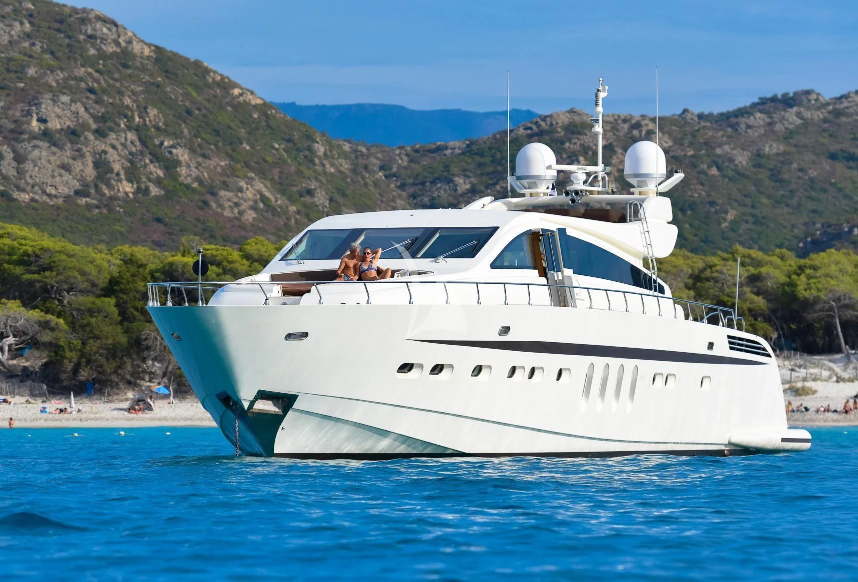 a white yacht on the water aboard ECLAT Yacht for Sale