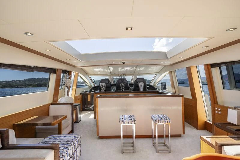 inside of a building with a large window and a large table with chairs aboard ECLAT Yacht for Sale