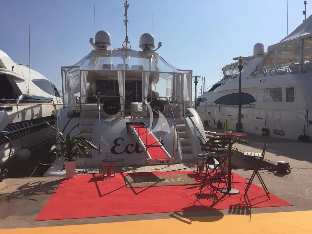 a boat on a dock aboard ECLAT Yacht for Sale