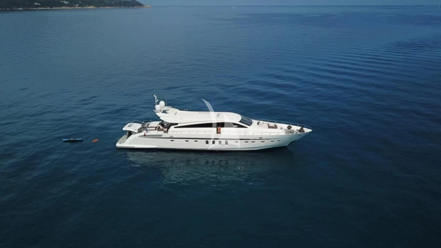 a white boat in the water aboard ECLAT Yacht for Sale