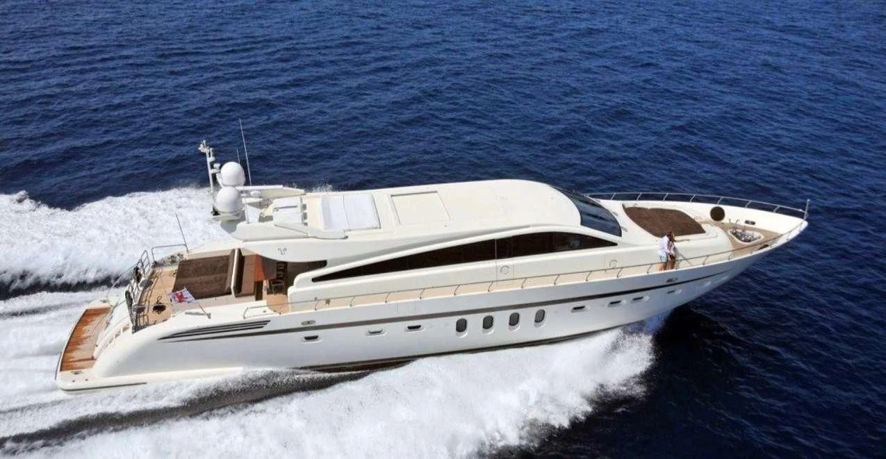 a white yacht on the water aboard ECLAT Yacht for Sale
