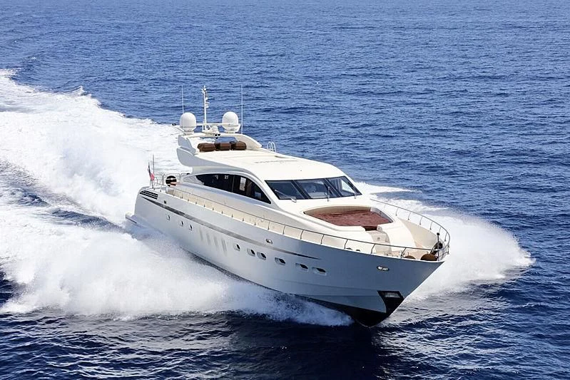 a white yacht on the water aboard ECLAT Yacht for Sale