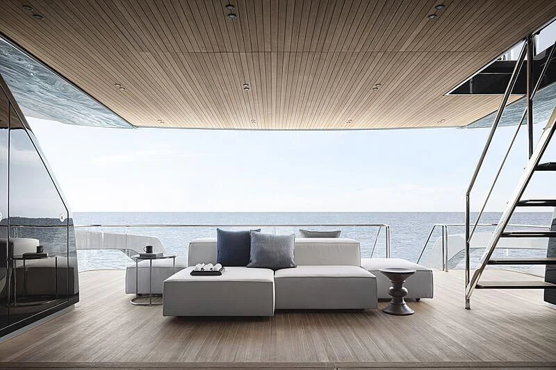 a large living room with a large body of water aboard SUNDANCE Yacht for Sale