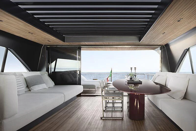 a living room with a large window aboard SUNDANCE Yacht for Sale