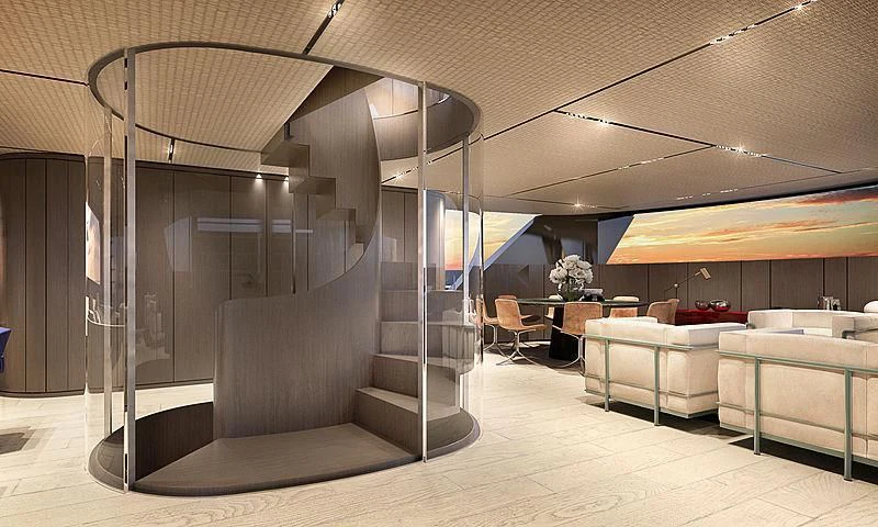 a room with a glass wall aboard SUNDANCE Yacht for Sale